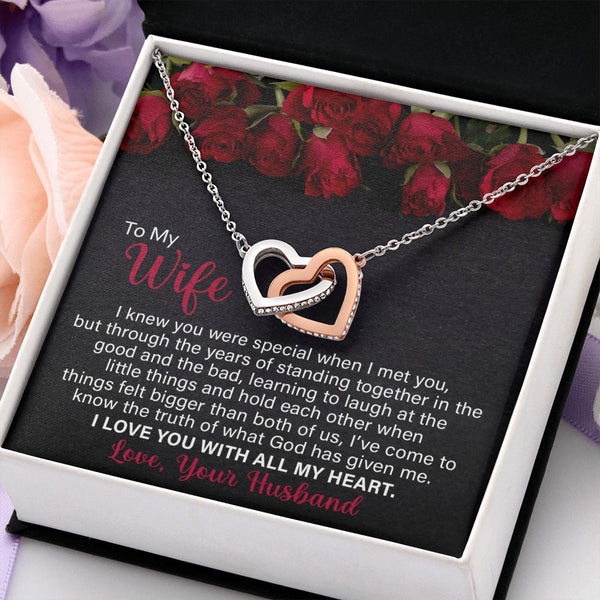 To My Wife | Standing Together | Interlocking Hearts Necklace | Gift For Her