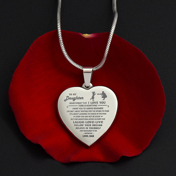 Daughter Dance In The Rain, Engraved Heart Necklace, Gift For Daughter From Dad