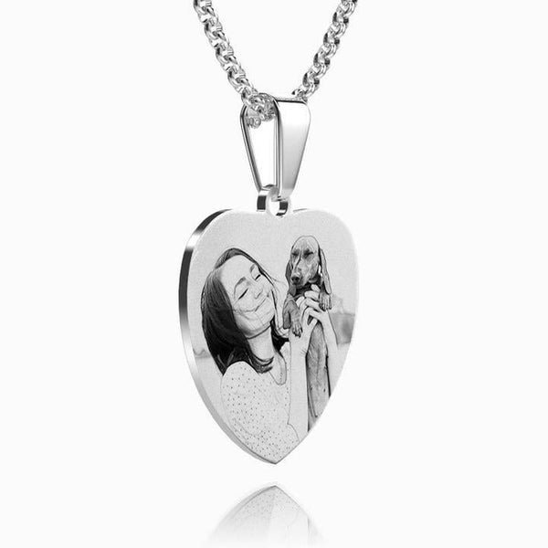 Women's Heart Photo Engraved Tag Necklace With Engraving Stainless Steel