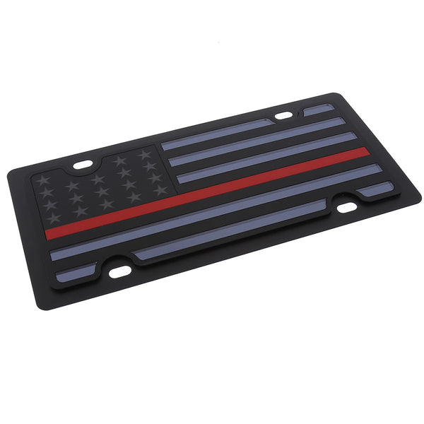 American Flag License Plate with Red Line (Carbon Black)